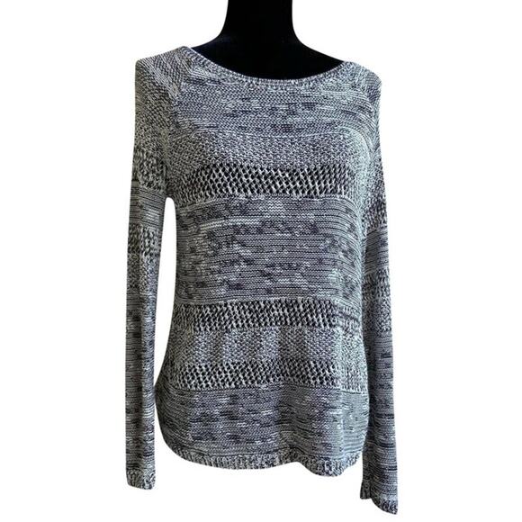 lou & grey Womens Sweater Sz Medium Black White Pullover Open Weave Reverse Knit - Picture 3 of 7
